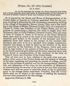 Historic legislation, February 2, 1922. Full text is duplicated in the body of this page.